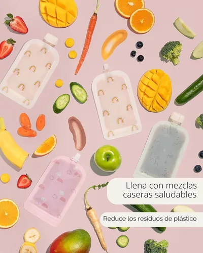 Vista 3 de Hippypotamus Bolsas reutilizables de comida para bebés para niños pequeños, sin BPA, aptas para lavavajillas y congelador, recipientes de comida