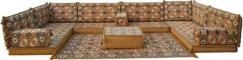 Vista 10 de arabicsofa Sofá en forma de U de estilo árabe para el suelo – Juego de Majlis hecho a mano – Sofá de estilo bohemio