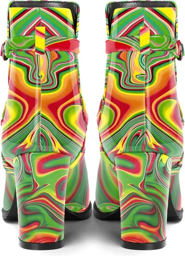 Vista 4 de SKYSTERRY Botas altas de tacón alto para mujer, puntera redonda, sin cordones, de patente, de 3.3 pulgadas