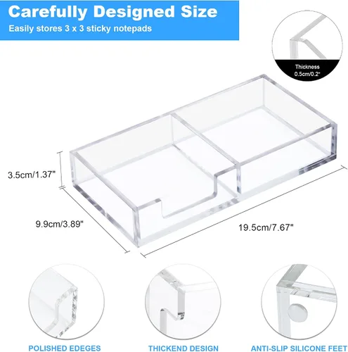 Vista 3 de Soporte para Notas Adhesivas 2 en 1, Soportes Acrílicos Transparentes para Blocs de Notas para Organización de Escritorio, Escuela, Oficina, Hogar