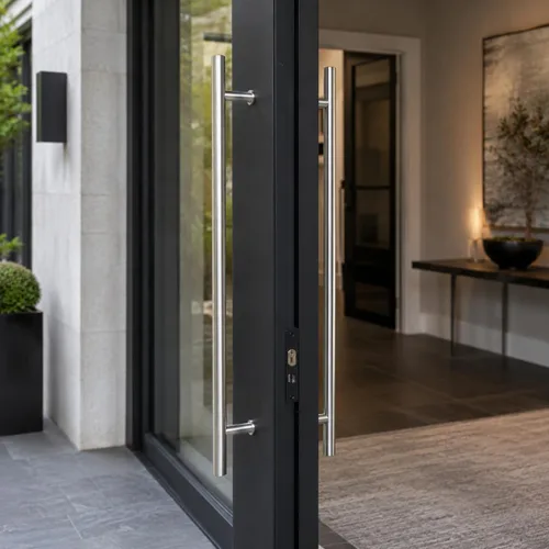 Vista 11 de Prima Decorative - Manija larga para puerta, manija de puerta de entrada de 18 pulgadas, forma redonda en forma de "H", acero inoxidable 304