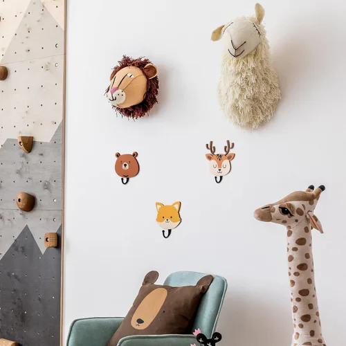 Vista 6 de Tatuo 4 ganchos de pared de animales de madera Safari para niños, ganchos de pared para abrigos, temática de animales de selva, decoración