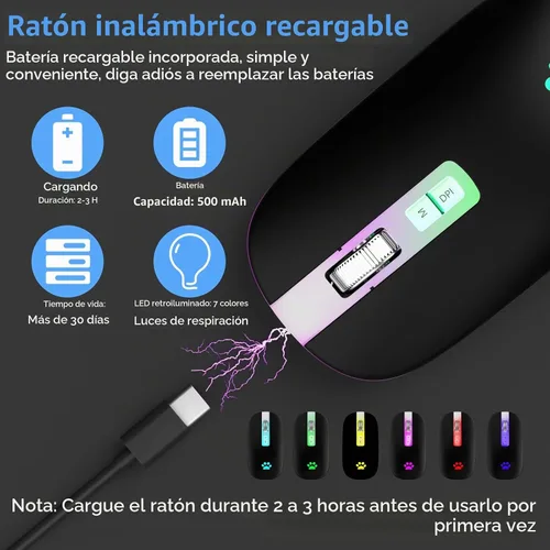 Vista 3 de KARFUN Ratón inalámbrico, ratón de computadora delgado portátil con retroiluminación LED para portátil, PC, computadora, MacBook, iPad, Chromebook