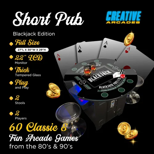 Vista 4 de Creative Arcades - Máquina de grado comercial de tamaño completo, mesa arcade estilo pub para gabinete de 2 jugadores para el hogar, 60