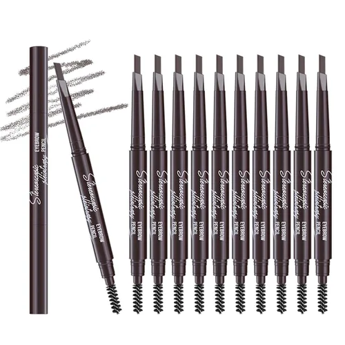 Vista 10 de 12 piezas de lápices de cejas negros impermeables para mujeres, lápiz de cejas retráctil de doble punta con cepillo, diseño de punta triangular, más