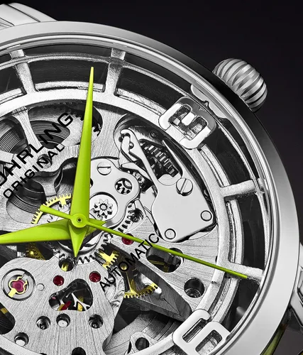 Vista 7 de Stuhrling Original Relojes para mujer Reloj automático - Reloj de esqueleto para mujer - Relojes de vestir para mujer con esfera plateada y correa
