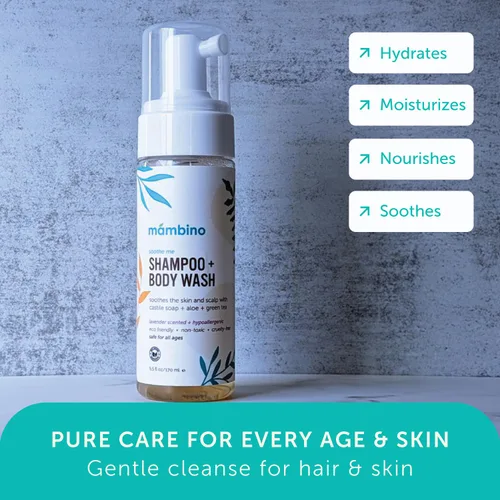 Vista 3 de Mambino Organics Soothe Me - Champú y gel de baño corporal para niños, baño esencial para bebés, esenciales suaves para recién nacidos, lavanda y té