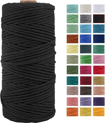 Vista 21 de Cordón de macramé de algodón natural grueso de 3mm x 109 yardas, cuerda de algodón trenzado de 4 hebras para macramé suave de color natural hecho a