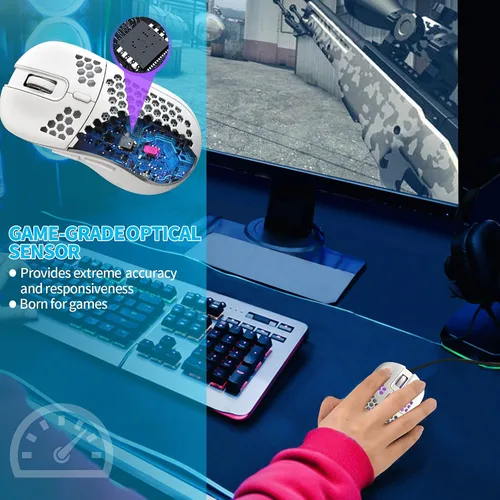 Vista 4 de Honeycomb - Mouse para juegos con cable, retroiluminación RGB y 7200 DPI ajustables, mouse USB ergonómico y ligero con sensor de alta precisión
