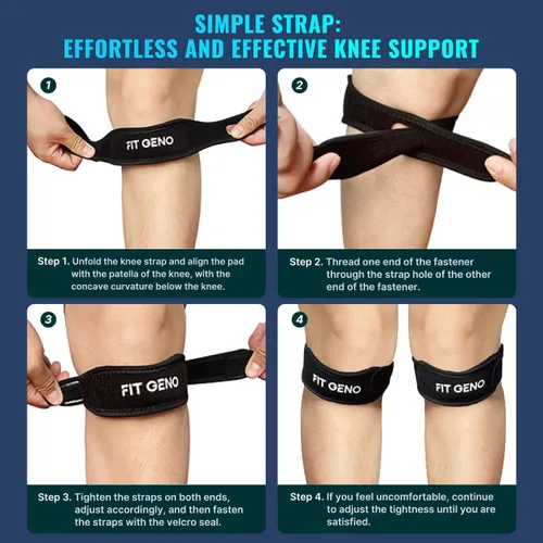 Vista 7 de Fit Geno Rodillera para soporte del tendón de rótula: estabilización rotuliana y alivio del dolor para hombres y mujeres, rodillera para corredores