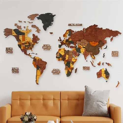 Vista 9 de Mapa del mundo, decoración artística para pared, mapa de madera, mapa del mundo de madera 3D, mapa grande para pared, mapa colorido de madera