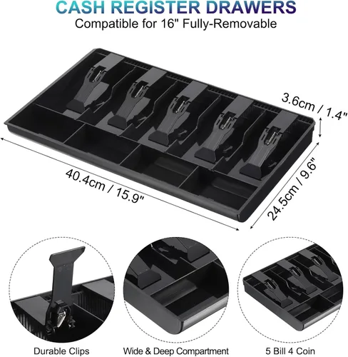 Vista 2 de PATIKIL Bandeja de dinero para caja registradora, bandeja de inserción de cajón, organizador portátil de caja de almacenamiento de dinero con clip