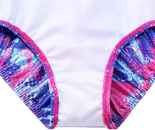 Vista 5 de TFJH E Leotardos de gimnasia para niñas, ropa de ballet para práctica, espalda cruzada, de una pieza, 3-12 años