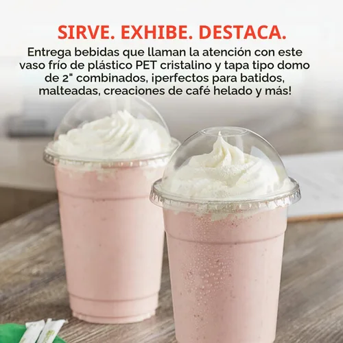 Vista 2 de Vasos de plástico transparente de 16 onzas con tapas anchas de cúpula – Paquete de 30 Vasos desechables para bebidas frías para batidos, café
