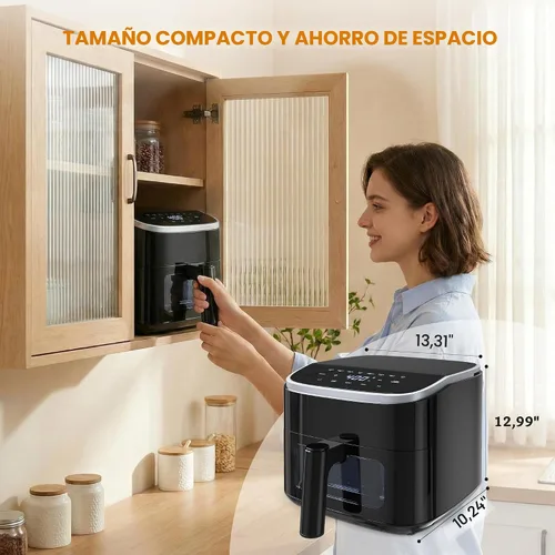 Vista 7 de [Usado] Sweetcrispy Freidora de aire de 4 cuartos con ventana, freidora digital de 1500 W con 8 preajustes, temporizador de 60 minutos, máximo 400
