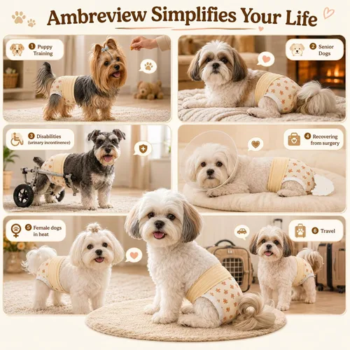 Vista 7 de Ambreview Pañales para Perras Hembras, Pañales Desechables para Perras Hembras con Cintura Elástica, Pañales Tipo Pull-Up para Cachorros