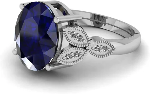 Vista 4 de LMDPRAJAPATIS Anillo de plata alemana de zafiro azul natural de 8.00 quilates para cada ocasión para hombres y mujeres, Gema, Zafiro azul