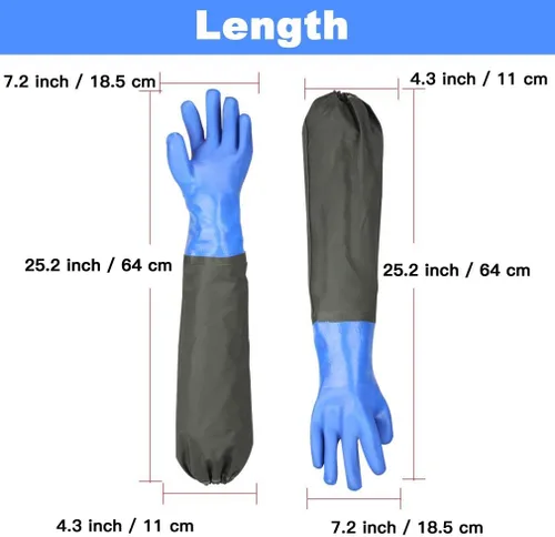 Vista 4 de Guantes de trabajo resistentes a productos químicos de PVC de Haiou, de goma larga, resistentes al agua, para trabajo con productos químicos