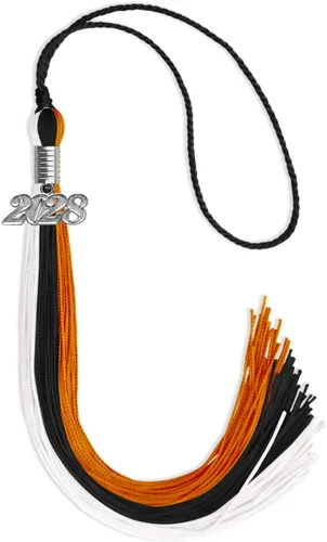 Vista 100 de Endea Graduation Borla de triple color con gota de fecha plateada (negro/dorado/granate, 2020)