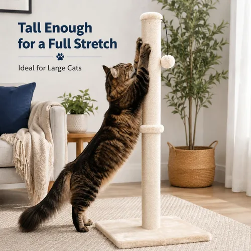 Vista 4 de Dimaka - Poste rascador para gatos de 34 pulgadas de alto, con cuerda de sisal y cubierto con suave felpa suave, rascador vertical