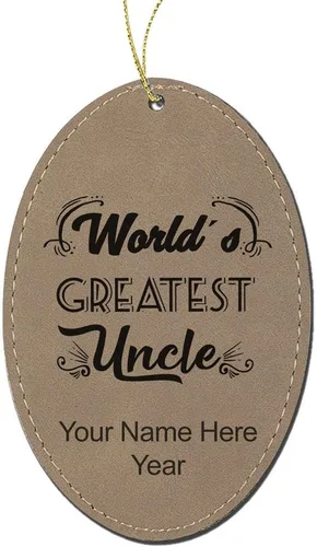 Vista 6 de LaserGram Adorno de Navidad personalizado, el tío más grande del mundo, piel sintética, idea de regalo personalizada grabada con láser