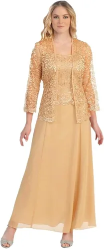 Vista 2 de iZZZHH Vestidos de madre de novia de talla grande para fiesta de boda, trajes de 2 piezas bordados de encaje, cárdigan de gasa con tirantes