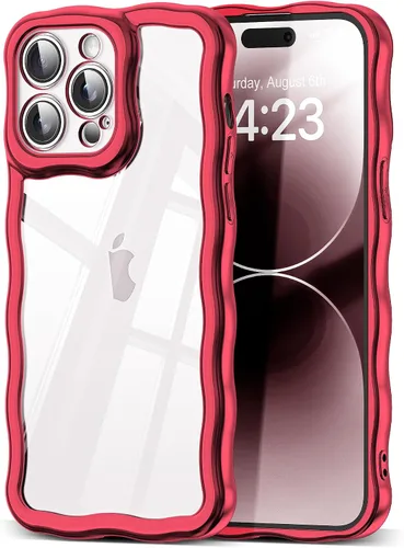 Vista 134 de SKYLMW Funda compatible con iPhone 12 Pro, diseño de ondas rizadas kawaii, borde chapado de lujo, elegante parte trasera transparente brillante, TPU