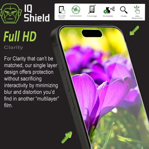 Vista 6 de IQShield Paquete de 2 protectores de pantalla para iPhone 15 Pro de 6.1 pulgadas, fácil de instalar, antiarañazos, película de TPU transparente