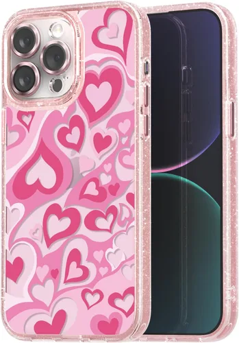 Vista 30 de Compatible para iPhone 13 Funda Bonita Estética - Funda para Teléfono Rosa con Purpurina con Protector de Cámara - Diseño de Cubierta