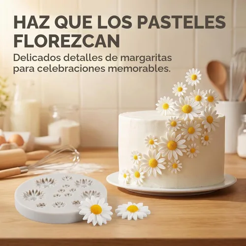 Vista 5 de 4 moldes de silicona con forma de margarita, molde de caramelo para fondant, mini moldes de chocolate con flores para decoración de pasteles