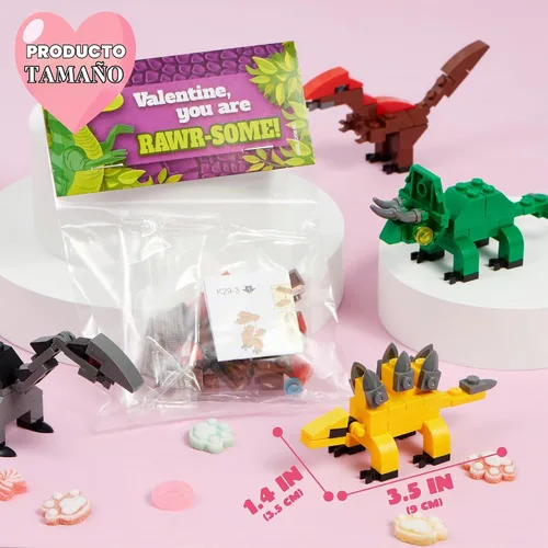 Vista 5 de JOYIN Paquete de 24 tarjetas de San Valentín con bloques de construcción de dinosaurios para regalos, recuerdos de fiesta, premio de intercambio