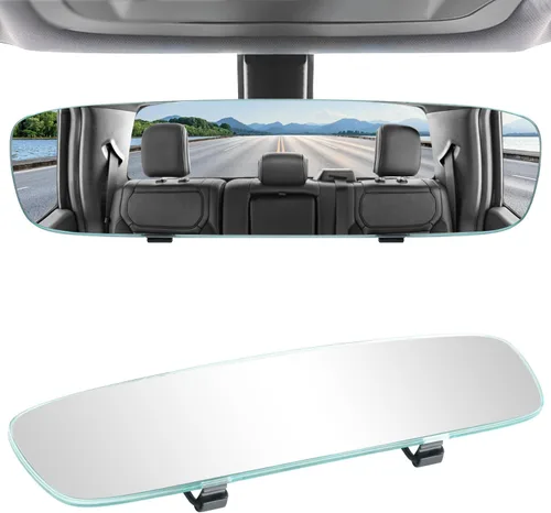 Vista 12 de LivTee Espejo retrovisor antirreflejo, universal de 11,3 pulgadas (287 mm), espejo retrovisor panorámico gran angular convexo, clip en el original
