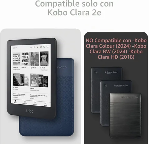 Vista 2 de TUDIA SKN - Funda diseñada para Kobo Clara 2E (6 pulgadas), no compatible con versión color/BW 2024, a prueba de golpes, delgada Transparente Rosado