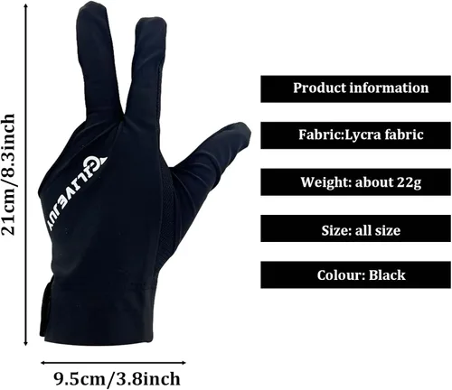 Vista 2 de Guante de piscina para mano izquierda, guantes de billar para mano izquierda 3 dedos
