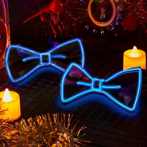 Vista 4 de Hercicy Halloween Carnival LED Light up Bow Tie for Women Men Azul