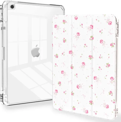 Vista 25 de Feams Funda para iPad de 9ª generación, funda triple para iPad 10.2, cubierta trasera transparente con soporte para lápiz y apagado Ángel