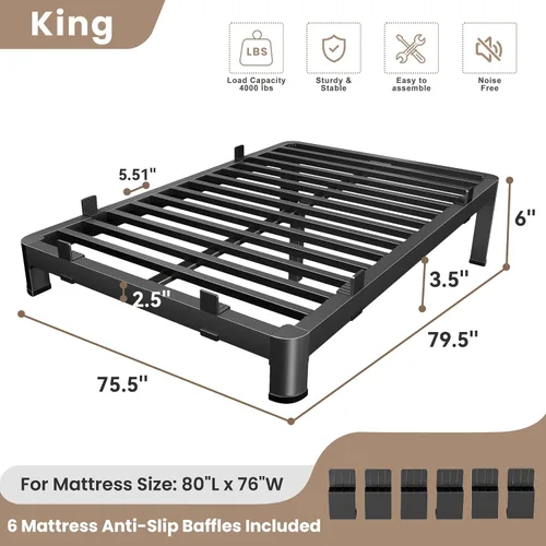 Vista 52 de MAF - Base de cama de plataforma de 14 pulgadas para cama individual con listones de madera, base de cama de metal resistente de 3500 libras