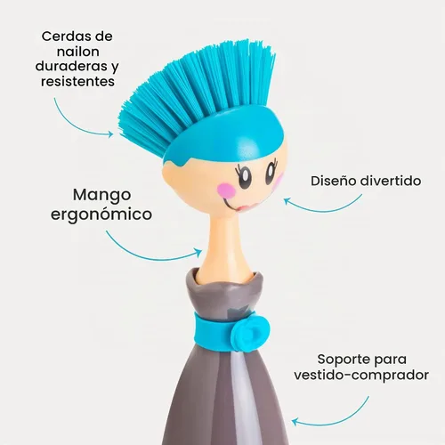 Vista 3 de Vigar Dolls Arandelle - Cepillo para platos con vestido estampado, 9-3/5 pulgadas