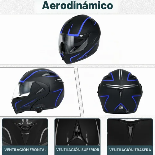 Vista 5 de Casco modular Bluetooth para motocicleta, aprobado por DOT, doble visera, abatible, de cara completa, con Bluetooth, casco de motocicleta integrado