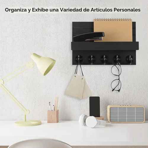 Vista 5 de Lwenki - Soporte de llaves para pared, llavero decorativo y soporte para correo con estante, tiene ganchos grandes para bolsos, abrigos, paraguas