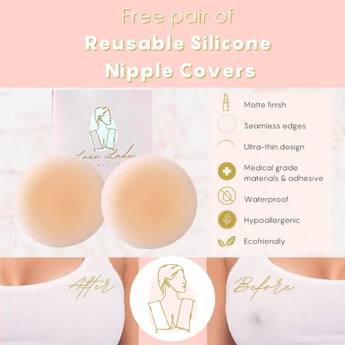 Vista 3 de Luxe Lady - Cinta adhesiva de doble cara para levantamiento de senos, cinta de moda de doble cara para ropa + fundas reutilizables con acabado mate