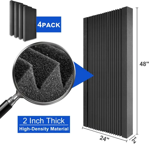 Vista 2 de Acoustic Panels Pack of 4, Sound Proof Foam Panels for Walls, Noise Sound Dampening Foam with Media Room Home Office Recording Room, Black, 48 x 24