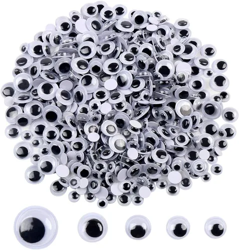 Vista 8 de DECORA 1000 piezas redondas de plástico negro Googly Wiggle Eyes, autoadhesivas, amplia variedad de tamaños
