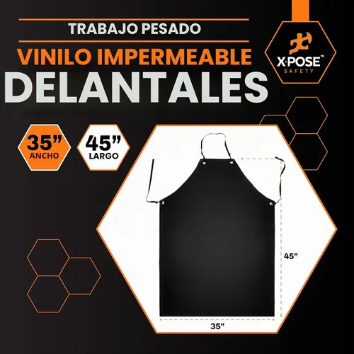 Vista 3 de Xpose Safety Heavy Duty Vinyl Waterproof Aprons, White - For Home, Industrial and Commercial Use - Chemical Resistant Negro