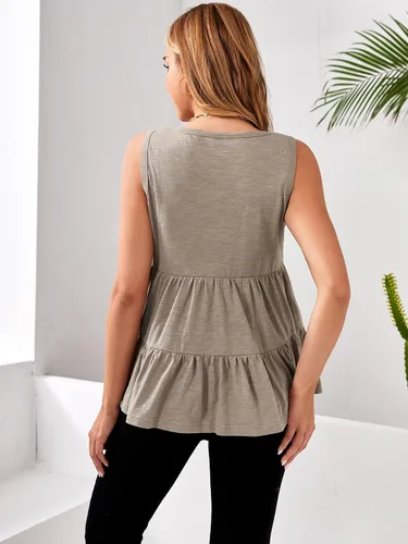 Vista 2 de Floerns Camiseta sin mangas con volantes y dobladillo fruncido para mujer