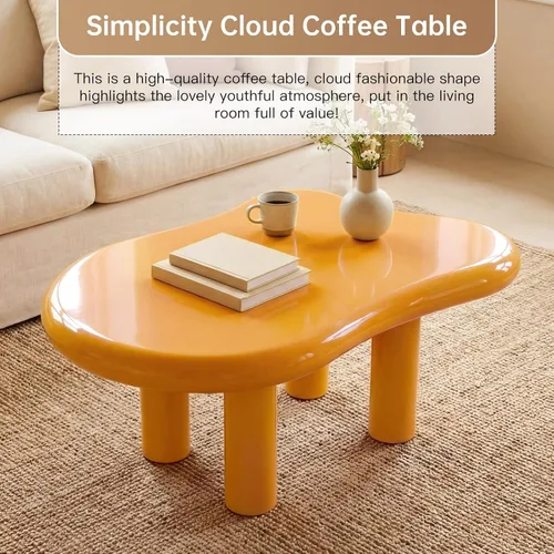 Vista 3 de Moderna mesa de centro Cloud con mesa espaciosa, mesa central irregular de 35.43 pulgadas de ancho con 4 patas sólidas, mesa de té decorativa