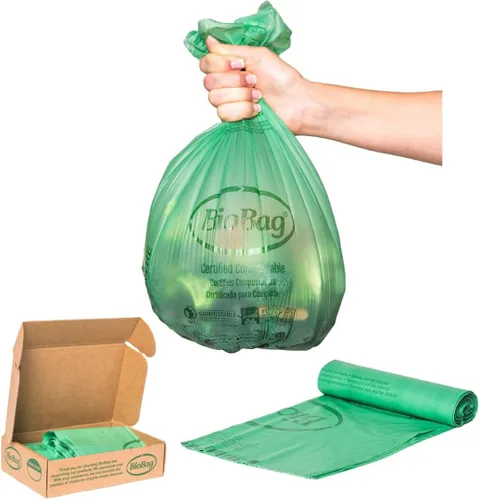 Vista 10 de Bolsas de basura compostables con cordón de 1.2 galones para restos de alimentos de BioBag, 80 unidades, certificadas por BPI, cumplen