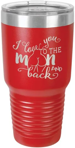 Vista 21 de Vaso negro de 30 onzas con popote y tapa superior deslizante con texto en inglés "I love you to the moon and back", color negro