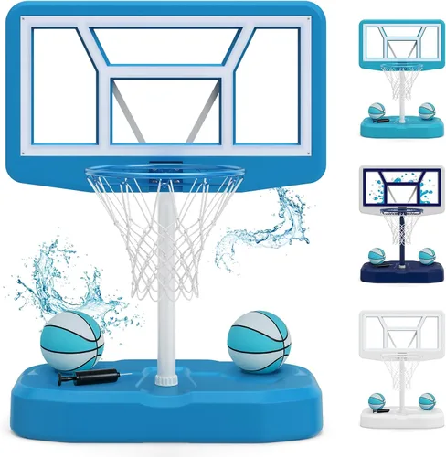 Vista 9 de Goplus Aro de baloncesto para piscina con tablero de policarbonato de 42 pulgadas, 2 bolas, bomba