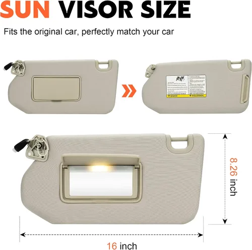 Vista 2 de Reemplazo de visera solar beige del lado izquierdo del conductor compatible con Nissan Pathfinder 2013-2018, Infiniti QX60 2014-2017, Infiniti JX35
